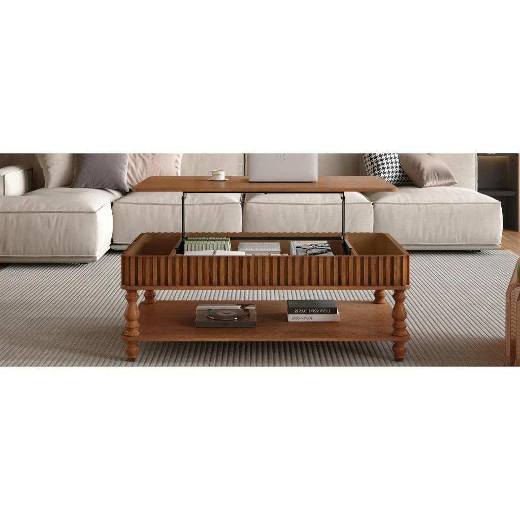 Streamdale Furniture Streamdale Vintage Brown Lift Top Coffee Table - Solid Wood, Tool-Free Assembly 3