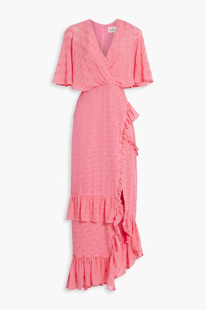 Saloni Rose wrap-effect fil coupé silk-blend chiffon maxi dress
