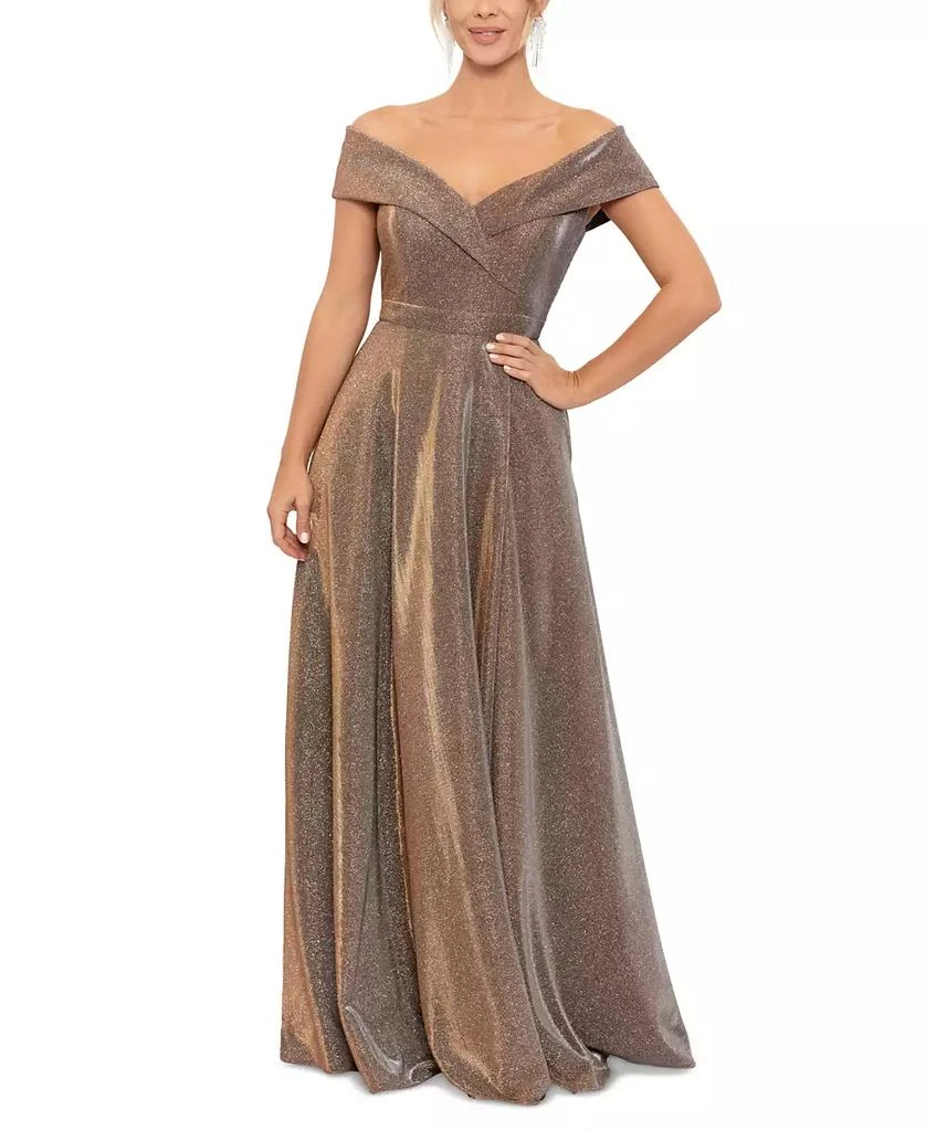 XSCAPE Women's Off-The-Shoulder Sequin-Knit Fit & Flare Gown 1