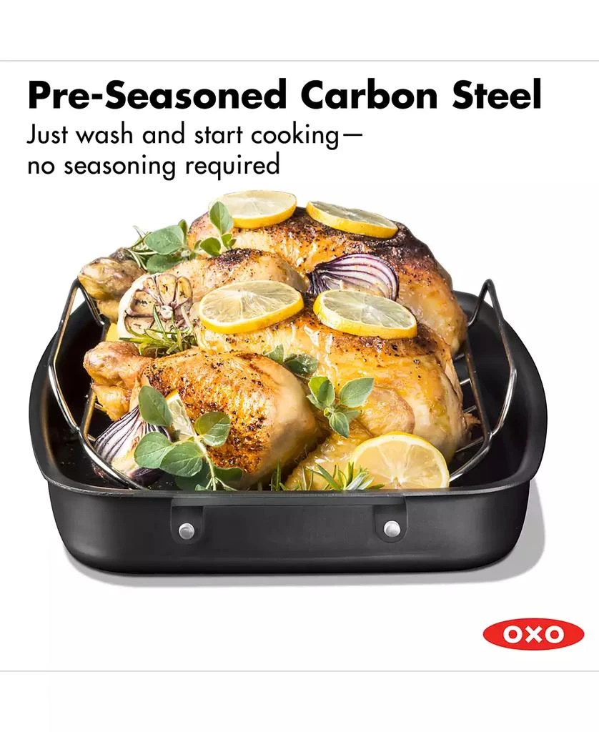 OXO Obsidian Carbon Steel Roaster Pan & Rack 2