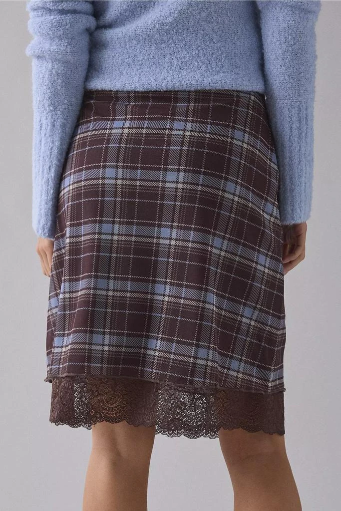 Urban Outfitters UO Suky Plaid Mesh Lace Trim Slip Midi Skirt 4