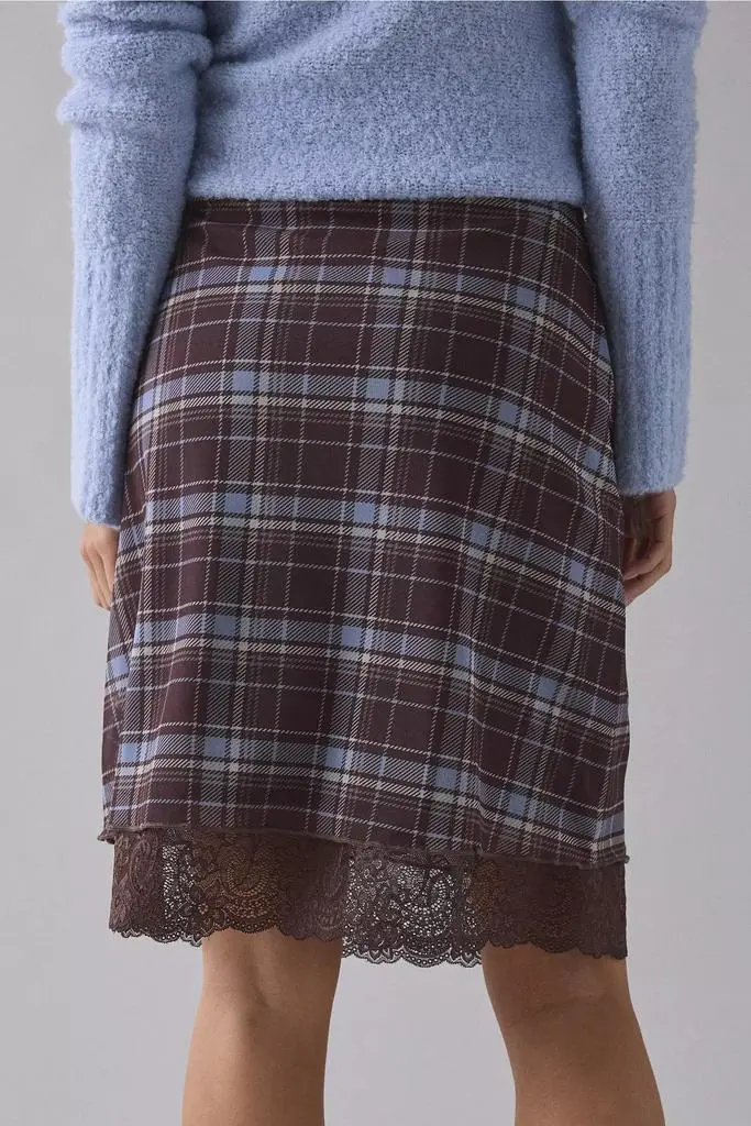 Urban Outfitters UO Suky Plaid Mesh Lace Trim Slip Midi Skirt 4
