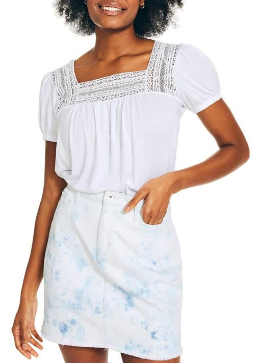 Nautica Womens Mixed Media Square Neck Top 1