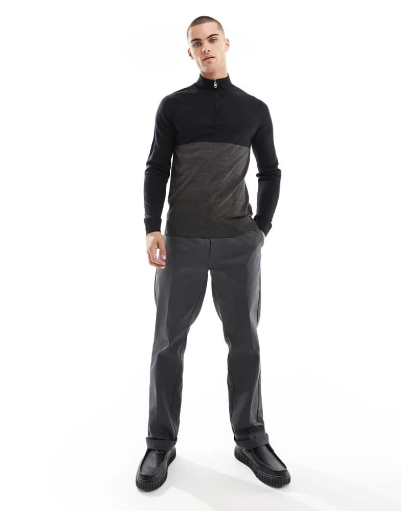 French Connection Mens French Connection roll neck half zip jumper in contrast navy in grey 1