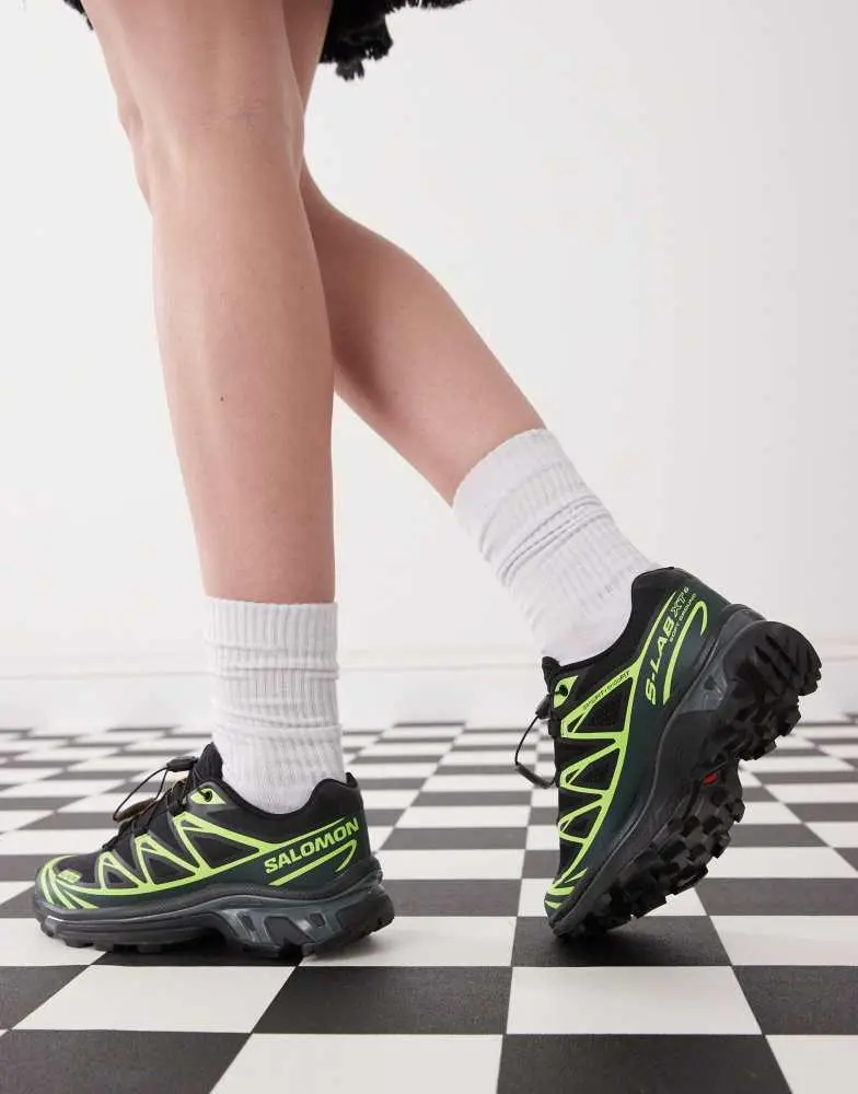 Shop Salomon XT-6 trainers in black and neon green on Sale  display picture 3