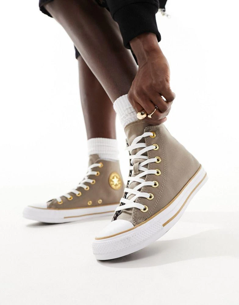 Converse Converse Chuck Taylor All Star Hi twill trainers with gold details in brown 1