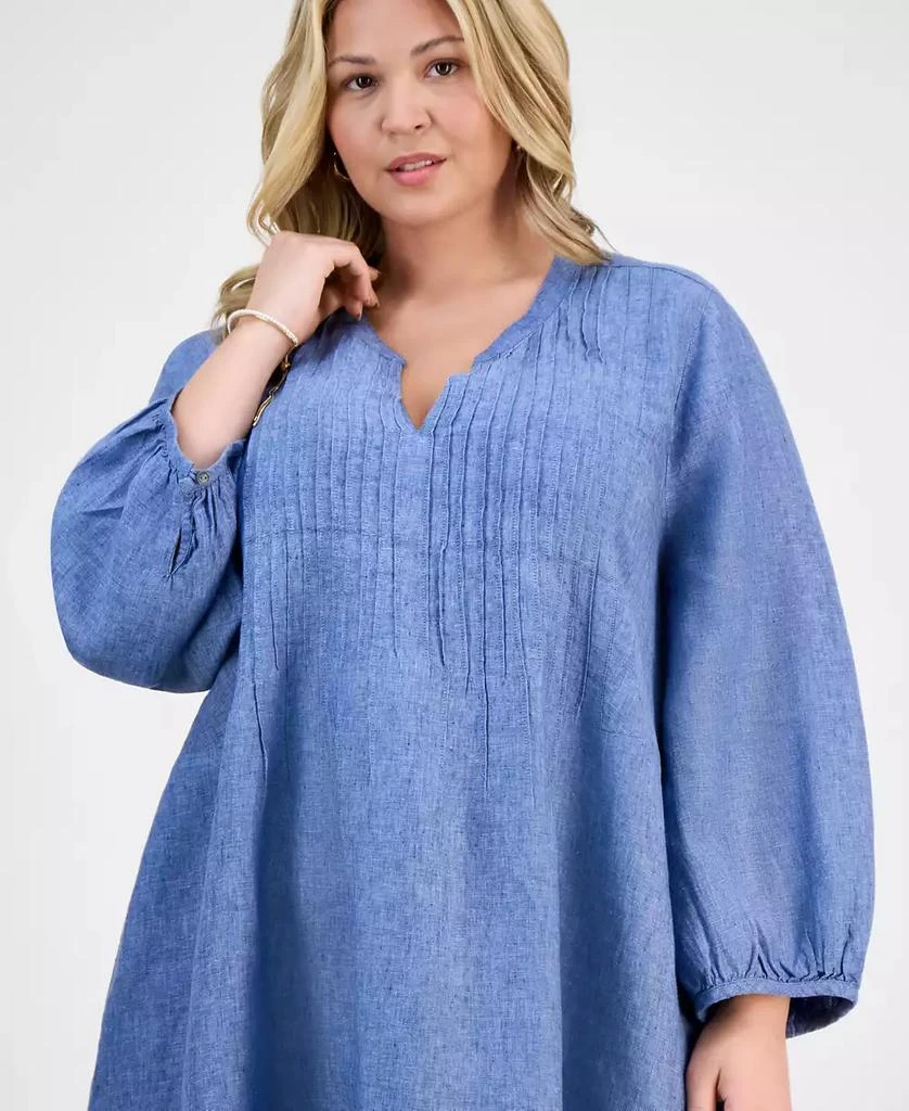 Shop Plus Size Linen Pleated Blouson-Sleeve Shift Dress, Exclusively at  Macy's on Sale at BeyondStyle  Get 50% Off Plus Size Linen Pleated  Blouson-Sleeve Shift Dress, Exclusively at Macy's with Limited-Time Flash