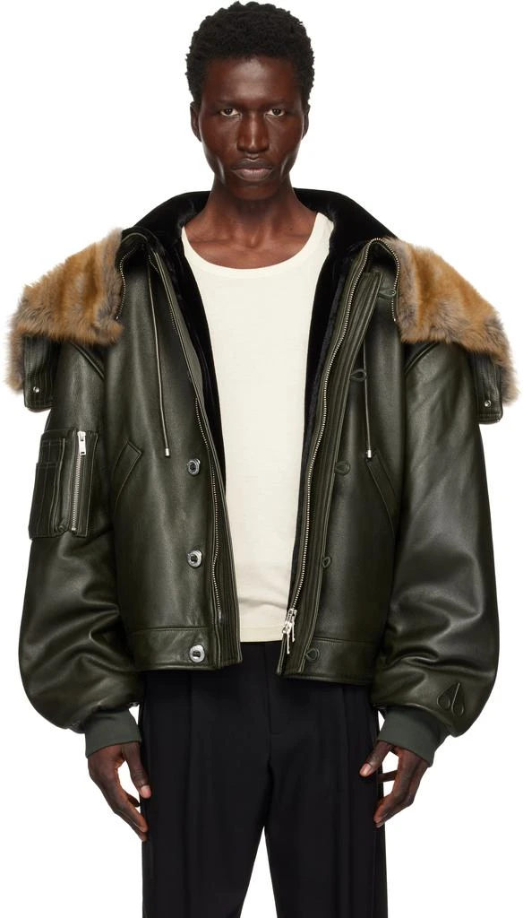 Moose Knuckles Green AJR Split Hood Leather Bomber Jacket 1