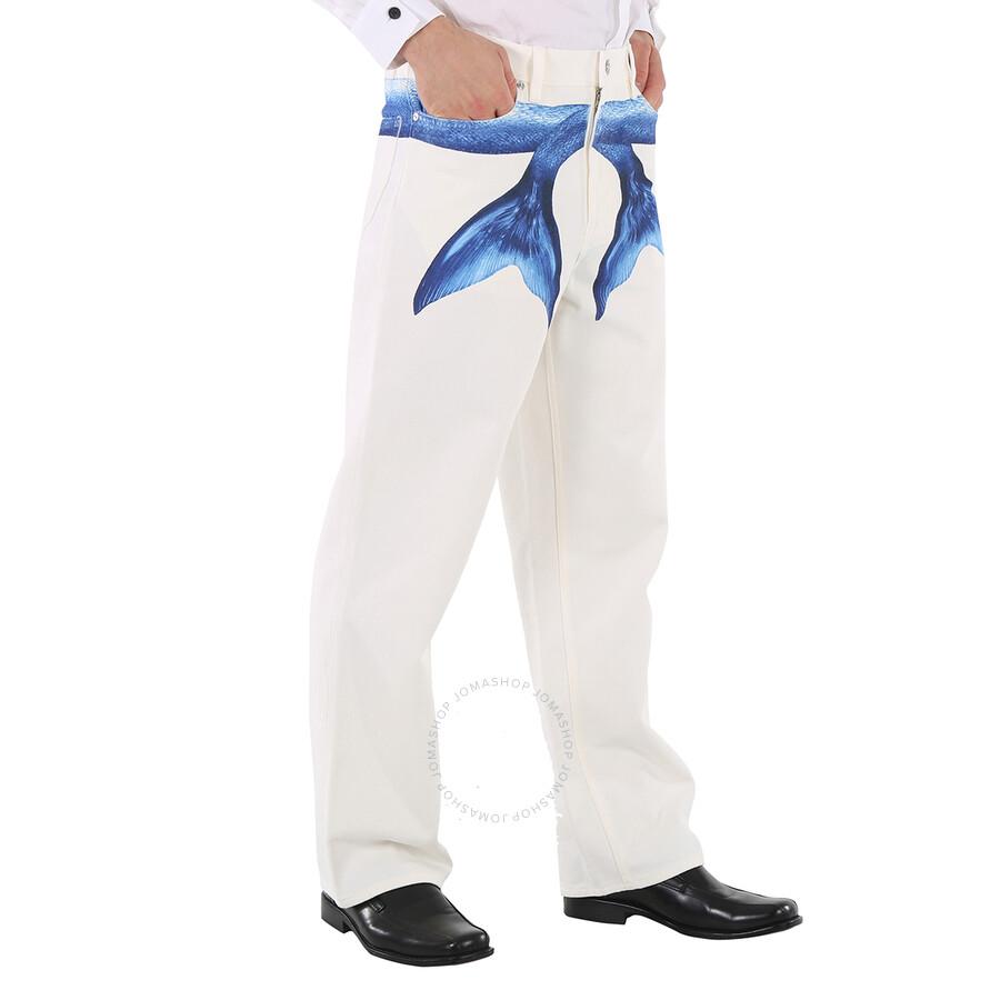 Burberry Men's White Mermaid Tail Printed Cotton-Denim Jeans