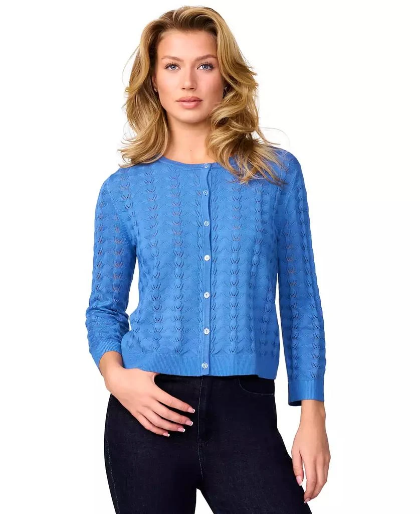 Melissa Paige Petite Pointelle-Knit Crewneck Cardigan 1