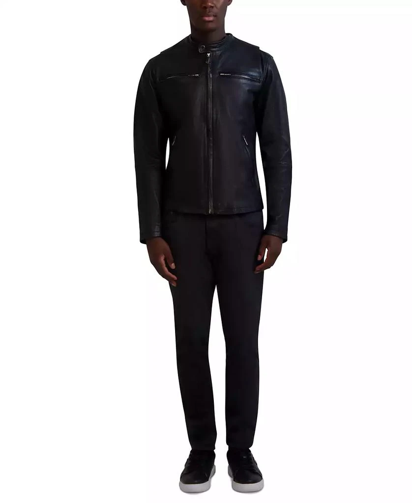 Karl Lagerfeld Paris Men's Band-Collar Distressed Leather Jacket 5