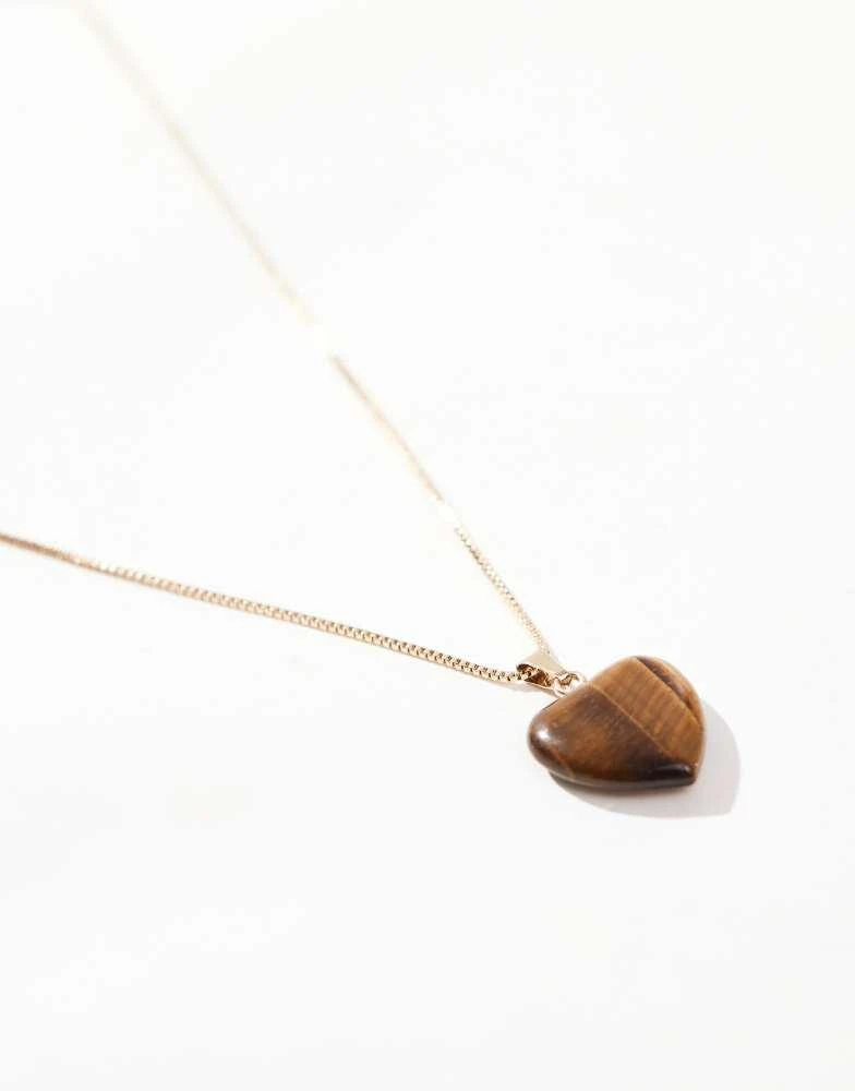 ASOS ASOS DESIGN Curve necklace with tigers eye style heart pendant in gold tone 2
