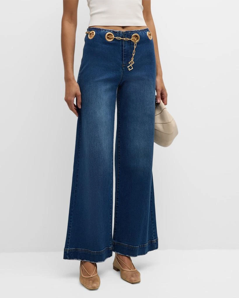 Cult Gaia Sydney Belted Grommet Wide-Leg Denim Pants 2