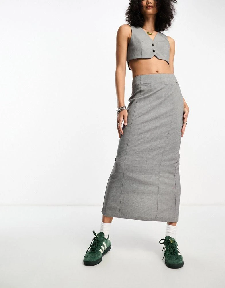 ASOS ASOS DESIGN co-ord pencil midi skirt in grey mono check 4