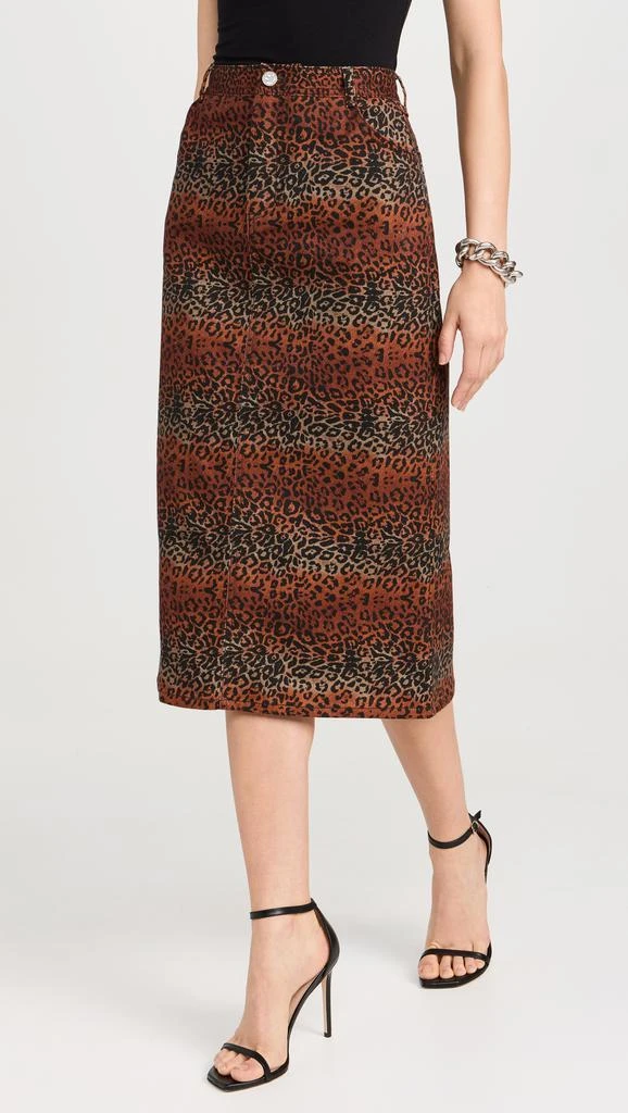 BruceGlen Linear Leopard High Waist Midi Denim Skirt 1