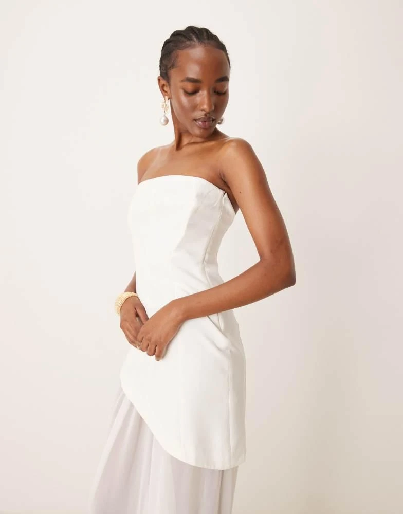 ASOS DESIGN structured bandeau maxi dress with chiffon thigh split skirt in  ivory  On Sale Now with Up to 21% Off | Discover Exclusive Deals & Savings  at BeyondStyle  Authentic