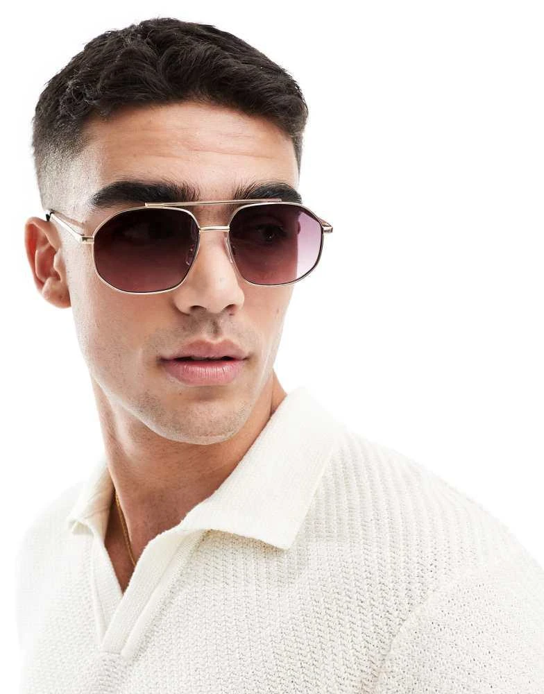 ASOS ASOS DESIGN aviator sunglasses with burgundy lens and gold metal frame 1