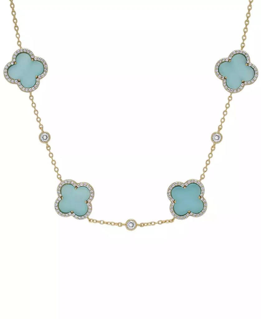 Macy's Blue Cat Eye & Cubic Zirconia Clover Leaf Link 18" Collar Necklace in 14k Gold-Plated Sterling Silver 1