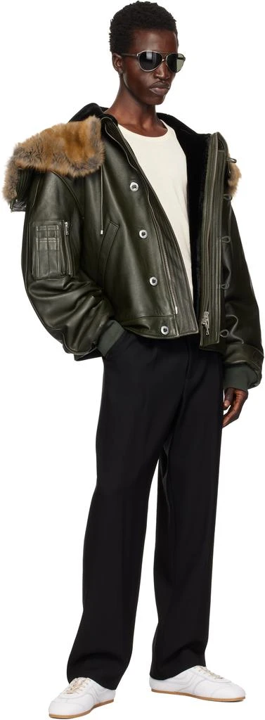 Moose Knuckles Green AJR Split Hood Leather Bomber Jacket 5