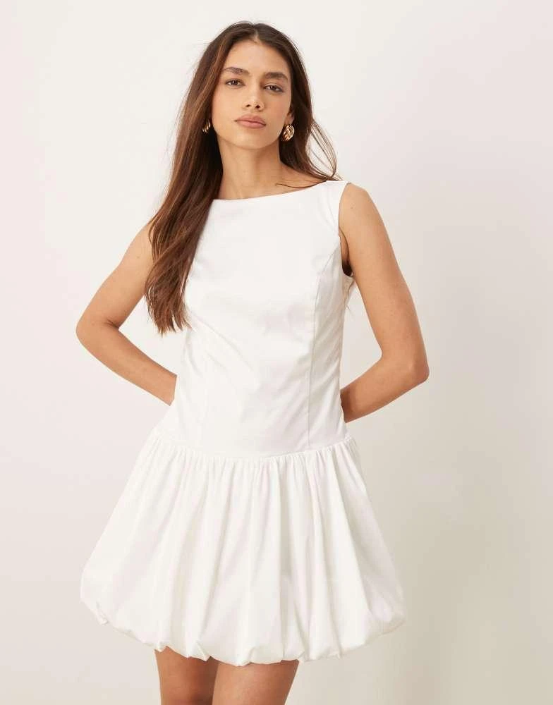 Abercrombie & Fitch Abercrombie & Fitch high neck open back bubble mini dress in white 1
