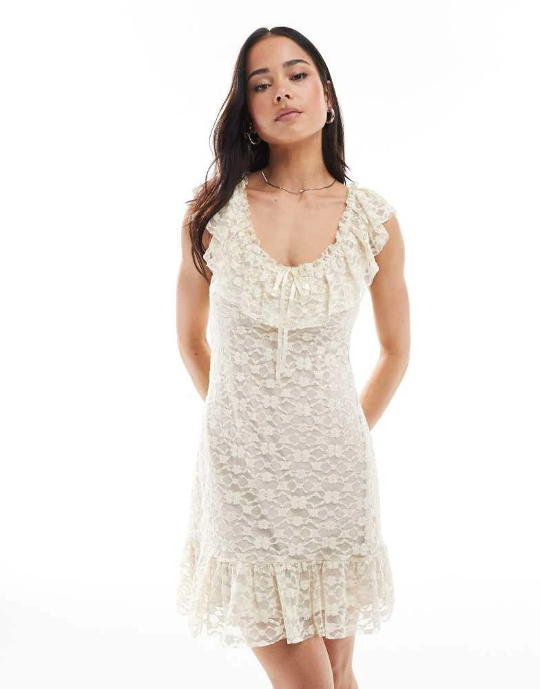 Shop Miss Selfridge lace ruffle western mini dress in ivory on Sale at  BeyondStyle  Get 25% Off Miss Selfridge lace ruffle western mini dress in  ivory with Limited-Time Flash Deals, Exclusive
