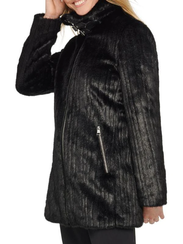 Karl Lagerfeld Paris Buckle Faux Fur Coat 3