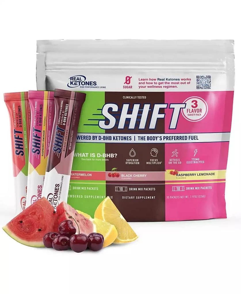 Real Ketones Shift (3 Flavor Pack) Exogenous D BHB + Keto Electrolyte Powder, 30 Drink Mix Packets for Rapid Ketosis