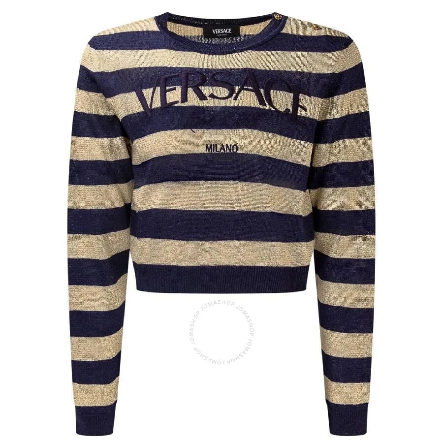 Young Versace Girls Crew Neck Stripe Pattern Sweaters 1