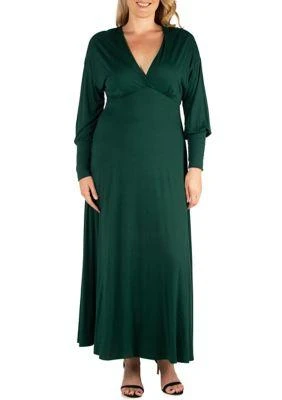 24seven Comfort Apparel Comfort Apparel Plus Size V Neck Long Sleeve Maxi Dress 1