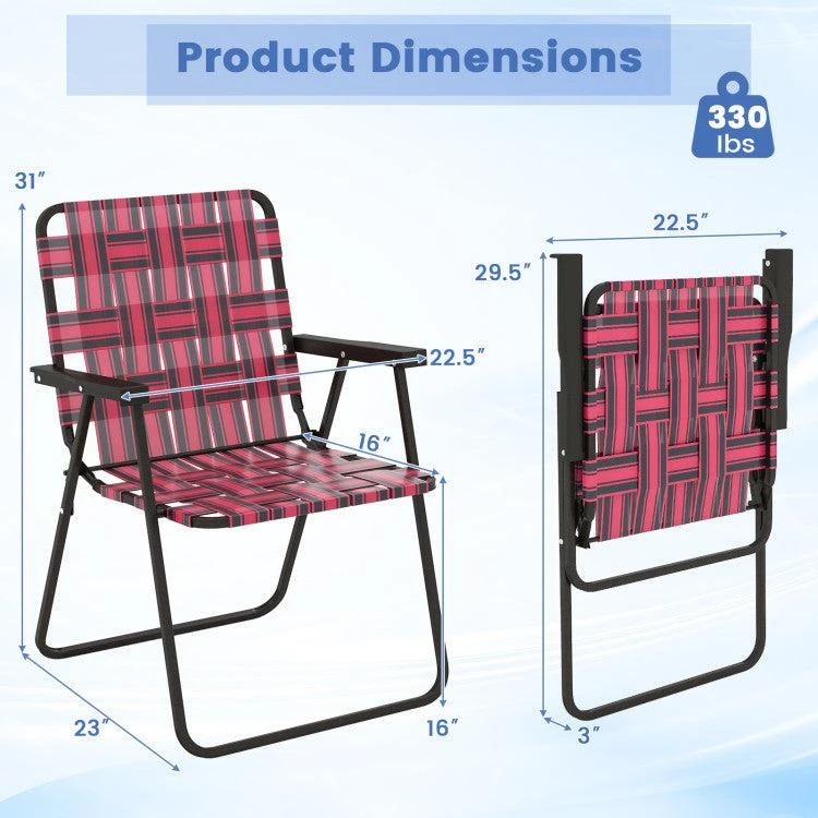 Hivvago 2 Pieces Folding Beach Chair Camping Lawn Webbing Chair-Red 4
