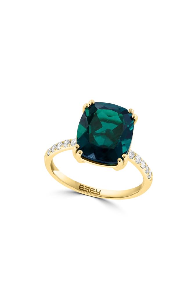 Effy 14K Yellow Gold Lab Created Emerald 
Lab Created Diamond Ring - 0.20ct. - Size 7