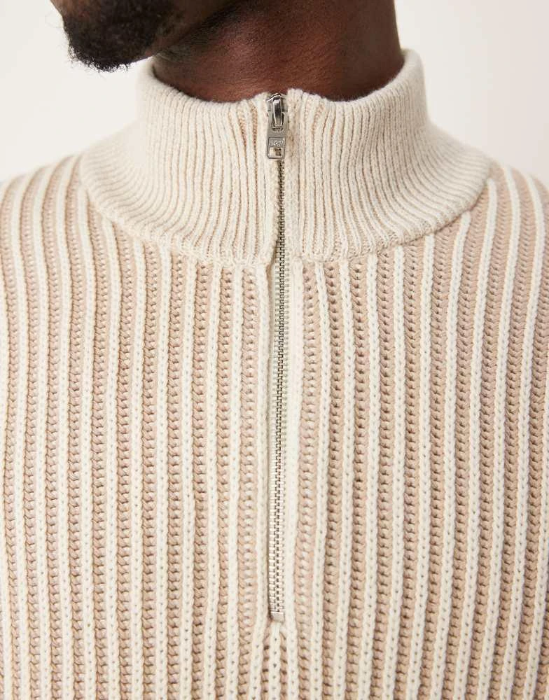 Abercrombie & Fitch Abercrombie & Fitch oversized half zip stripe stitch knit jumper in cream 3