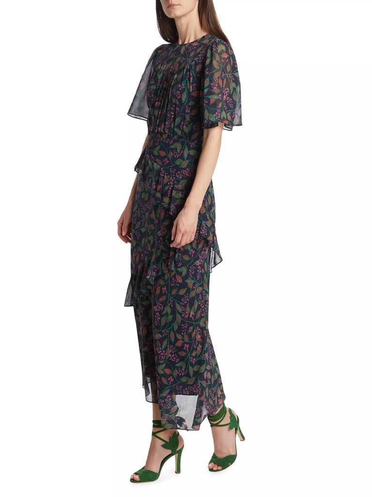 Saloni Vida Ruffled Silk Georgette Midi-Dress