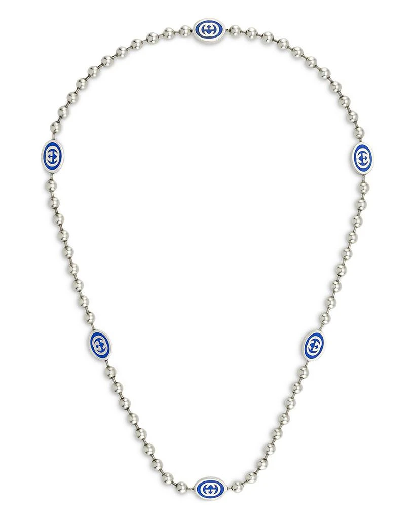 Gucci Sterling Silver Boule Blue Enamel Logo Station Collar Necklace, 19.6" 1
