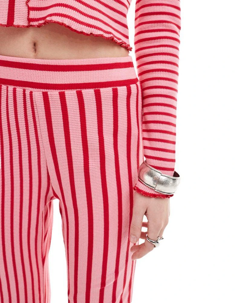 Neon Rose Neon Rose spliced stripe wide leg trousers co-ord in red and pink 2