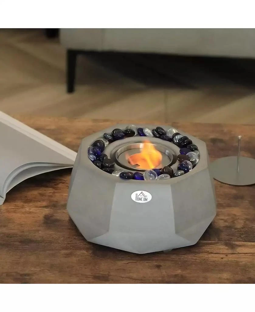 HOMCOM 9" Portable Concrete Tabletop Fireplace Light Grey 3