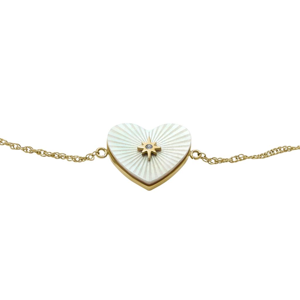 Fossil Women's Sutton Radiant Love Gold-Tone Mother-of-Pearl Stainless Steel Heart Station Bracelet