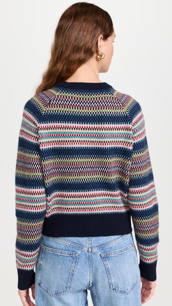 White + Warren Cashmere Striped Multi Check Sweatshirt