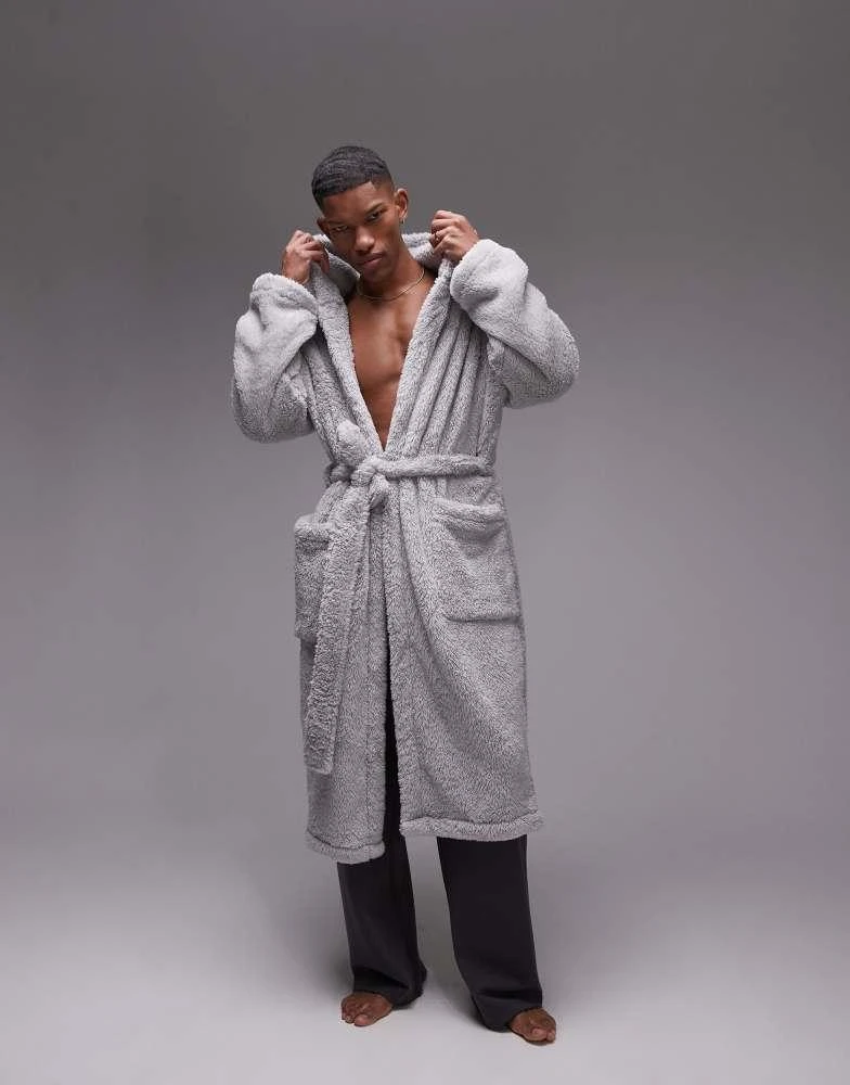 grey and white fluffy dressing gown Prints of Paws Plush Sherpa Fleece Robe