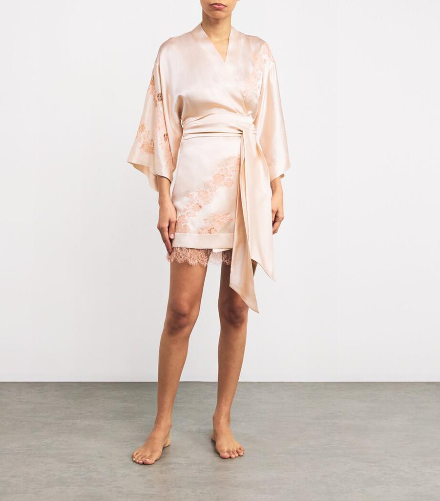 Carine Gilson Silk Lace-Detail Kimono Robe