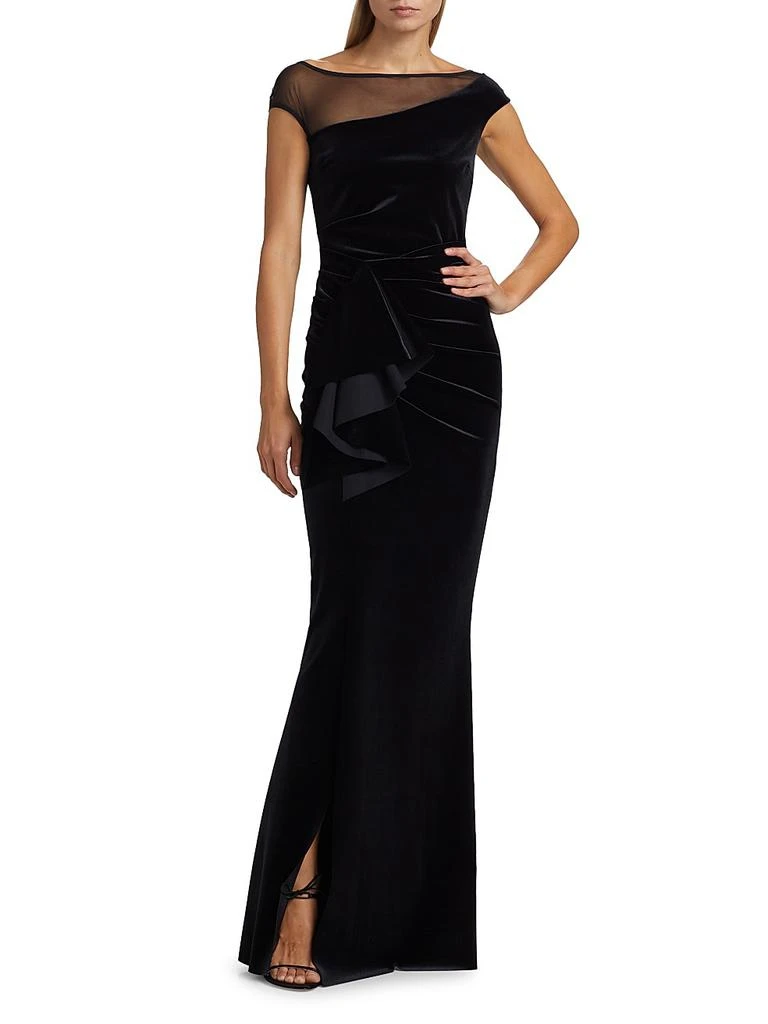 Chiara Boni Aroma Illusion Velvet Ruffled Sheath Gown 2