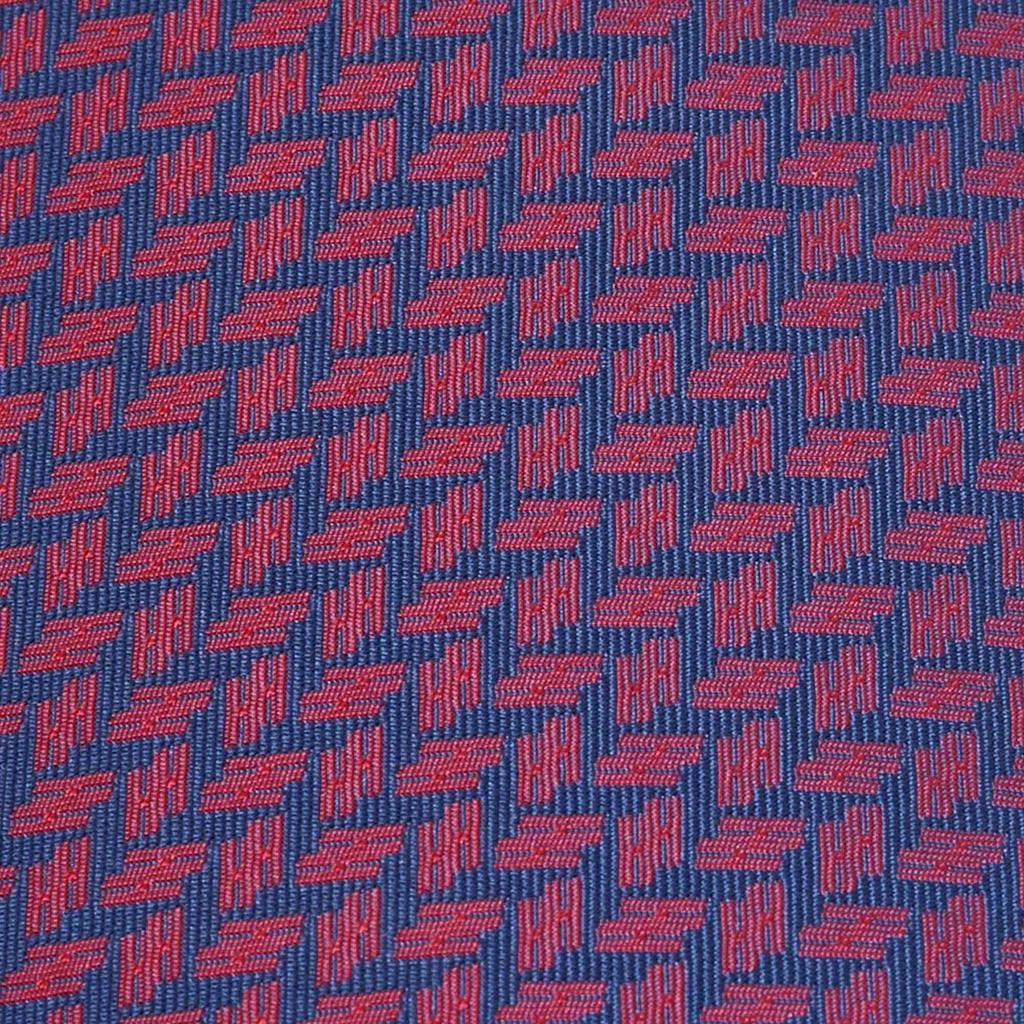 Hermes Hermes Blue/Red H Pattern Jacquard Silk Tie 2