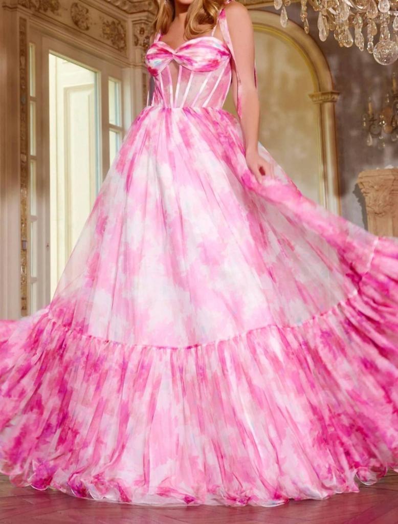 Jovani Jovani - Floral Print Corset Prom Dress