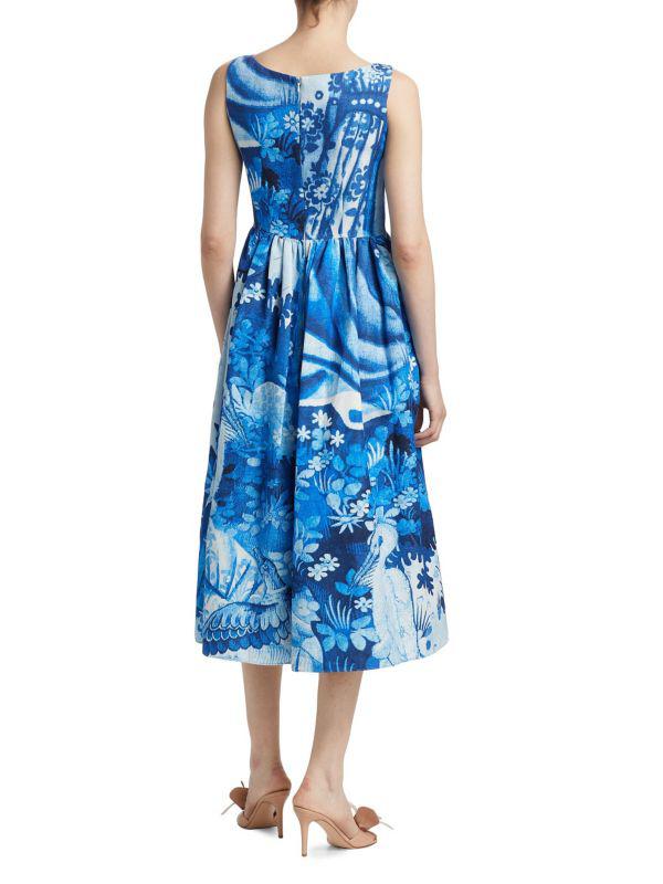 Erdem Abstract Cotton-Blend Fit-And-Flare Midi-Dress