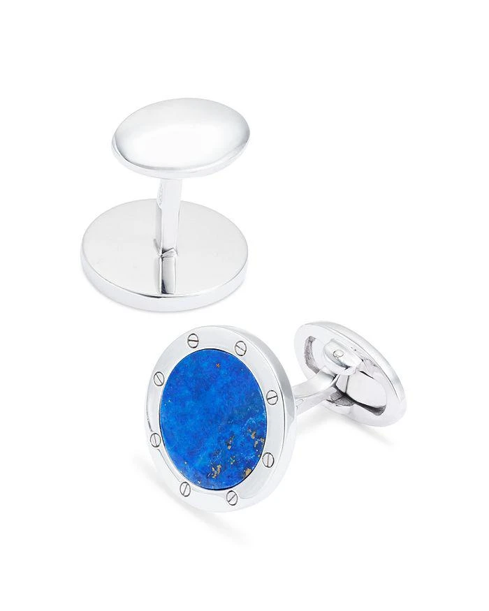Jan Leslie Round Rivet Etched Blue Lapis 
Sterling Silver Cufflinks