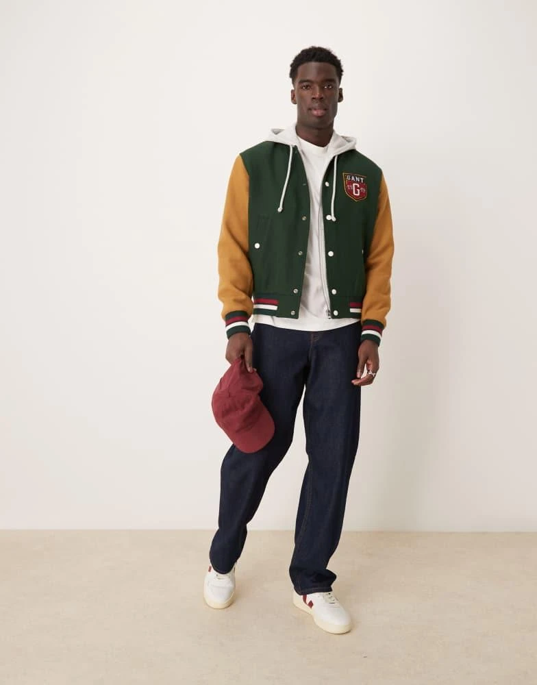 Gant GANT wool blend varsity logo jacket in green 1