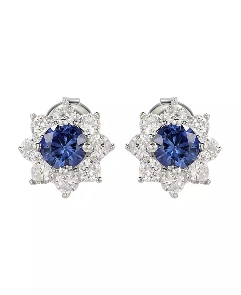Suzy Levian New York Suzy Levian Sterling Silver Sapphire Flower Halo Stud Earrings