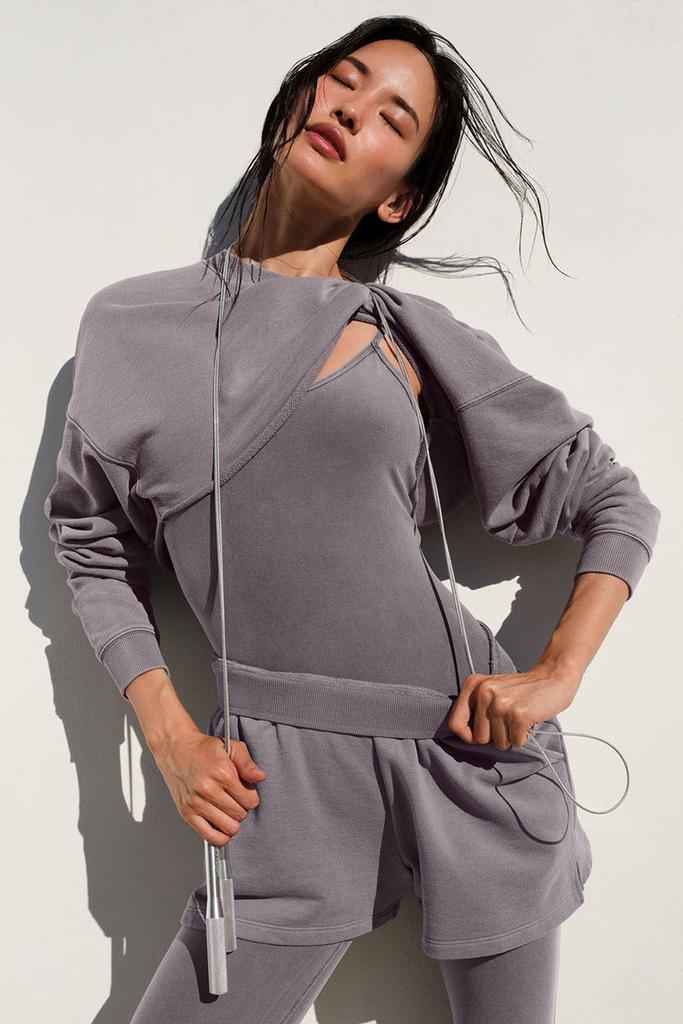 Alo Washed Low Key Sweat Short - Cool Grey Wash