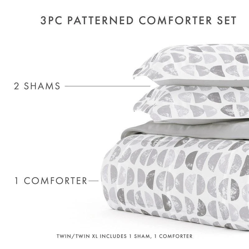 IENJOY HOME Moonlight Stars Light Gray Reversible Pattern Comforter Set Down-Alternative Ultra Soft Microfiber Bedding, Twin/TwinXL 3