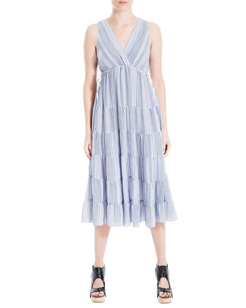 Max Studio Yarn Dye V Neck Tiered Midi Dress 1